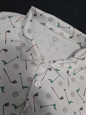 Caddy Cart Men's White Golf-Print Button-Up Shirt #468